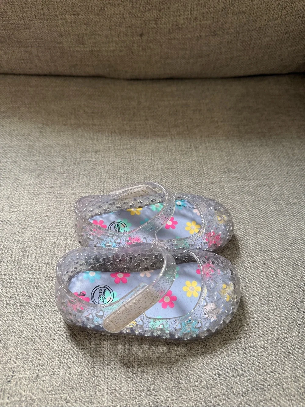 wonder nation Clear Glitter Jelly Mary Janes with Floral Insole